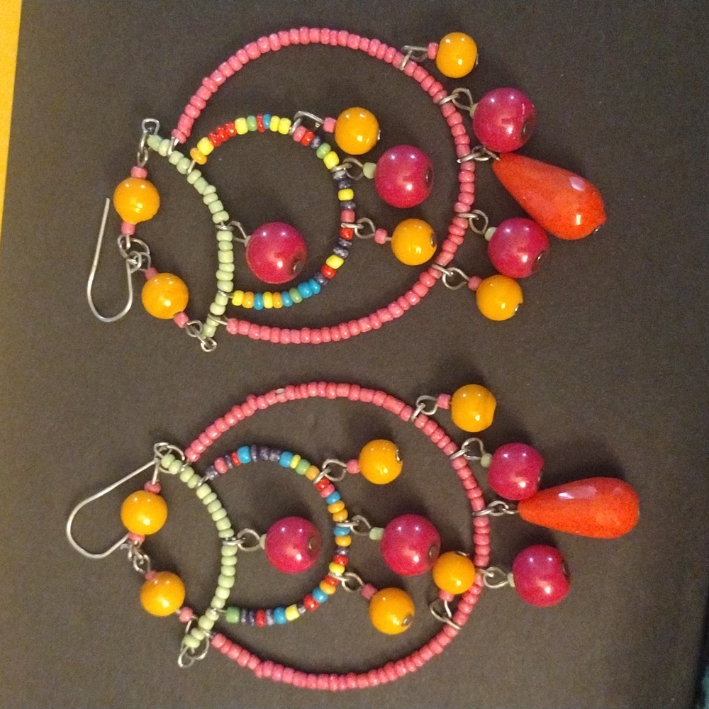 Large Colorful Beaded Chandelier Earring